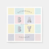 パステルカラーブロックシルバーベビーシャワー スタンダードカクテルナプキン (正面)