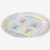 パステルカラーブロックシルバーベビーシャワー ペーパープレート (アングル)