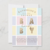 パステルカラーブロック金ゴールドブック用ベビーカード 出欠カード (正面)