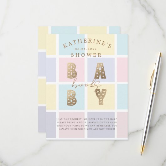 パステルカラーブロック金ゴールドブック用ベビーカード 出欠カード (正面/裏面インサイチュ)