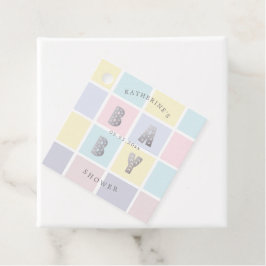 パステルカラーブロック金ゴールドベビーシャワーメッセージカード フェイバータグ