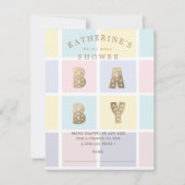 パステルカラーブロック金ゴールドベビーシャワーラッフルカード 出欠カード (正面)