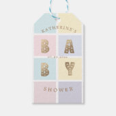 パステルカラーブロック金ゴールドベビーシャワー ギフトタグ (正面)