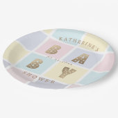 パステルカラーブロック金ゴールドベビーシャワー ペーパープレート (アングル)