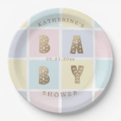 パステルカラーブロック金ゴールドベビーシャワー ペーパープレート (正面)