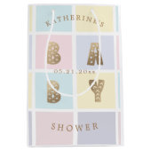 パステルカラーブロック金ゴールドベビーシャワー ミディアムペーパーバッグ (正面)