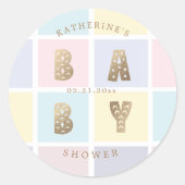 パステルカラーブロック金ゴールドベビーシャワー ラウンドシール (正面)