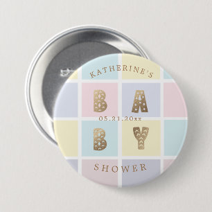 パステルカラーブロック金ゴールドベビーシャワー 缶バッジ