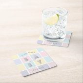 パステルカラーブロック銀ベビーシャワー スクエアペーパーコースター (インサイチュ)