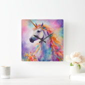 パステルカラーユニコーン スクエア壁時計 (ホーム)