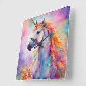 パステルカラーユニコーン スクエア壁時計 (傾斜)