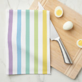 パステルカラーレインボーストライプズ模様 キッチンタオル (四つ折り)