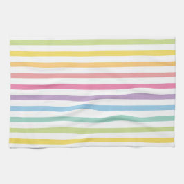 パステルカラーレインボーストライプズ模様 キッチンタオル