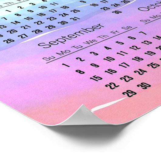 パステルカラーレインボーデザイン2024カレンダーポスター ポスター (角)