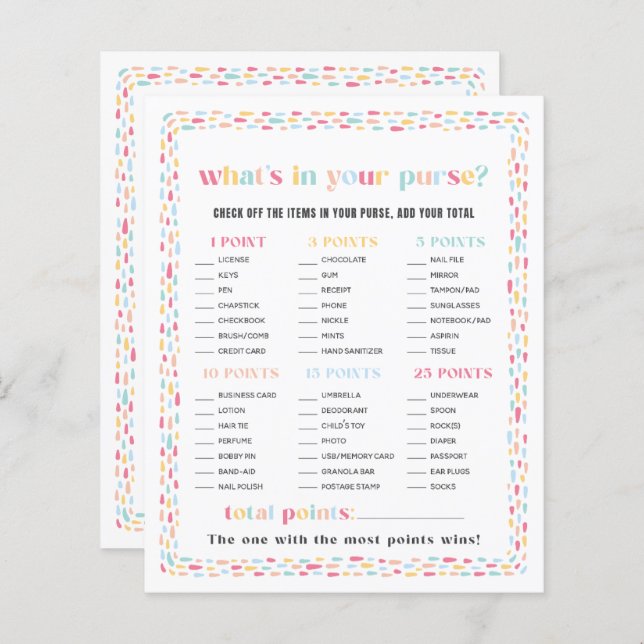 パステルカラーレインボーベビーシャワー財布ゲーム (正面/裏面)