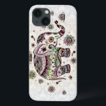 パステルカラーレトロフラワーズ&エレファント iPhone 13ケース<br><div class="desc">ブラウンとパステルトーン、白い背景レトロなフローラかわいい象</div>