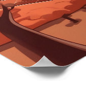 パステルカラーレトロマウンテンランドスケープイラストレーション ポスター (角)