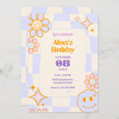 パステルカラーレトロGroovy誕生日 招待状 (正面/裏面)