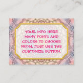 パステルカラーヴィンテージフラクタル万華鏡のように千変万化するパターン 名刺 (裏面)