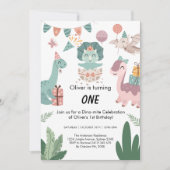 パステルカラー恐竜の誕生日アートを描く 招待状 (正面)