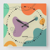 パステルカラー抽象芸術シェイプの背モダン景 スクエア壁時計 (正面)