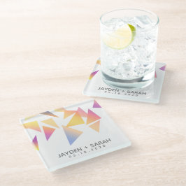 パステルカラー数々の紙吹雪ホワイト結婚ズ ガラスコースター