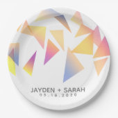 パステルカラー数々の紙吹雪ホワイト結婚ズ ペーパープレート (正面)