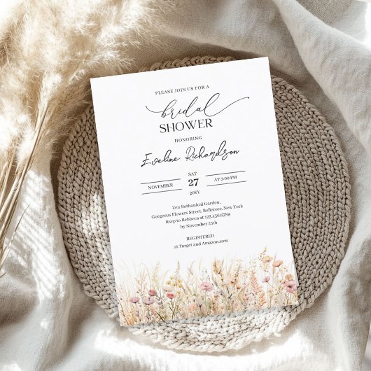 パステルカラー水カラー春ワイルドフラワーブライダル 招待状