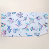 パステルカラー海獣パターン ビーチタオル (正面)