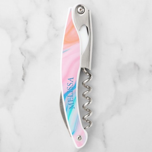 パステルカラー渦巻形の抽象芸術石 ソムリエナイフ (裏面)