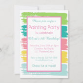 パステルカラー絵画のパーティー誕生パーティー 招待状 (正面)