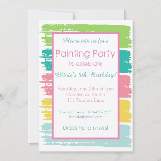 パステルカラー絵画のパーティー誕生パーティー 招待状 (正面)