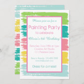 パステルカラー絵画のパーティー誕生パーティー 招待状 (正面/裏面)
