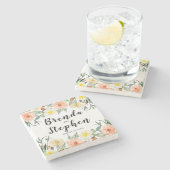 パステルカラー花フレーム ストーンコースター (横)