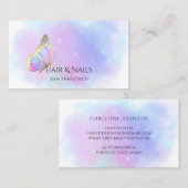 パステルカラー蝶の髪と爪、 ネイル 名刺 (正面/裏面)