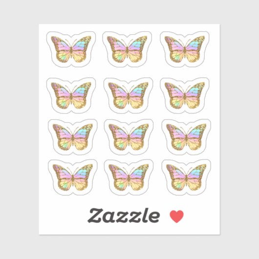 パステルカラー蝶 シール (シート)