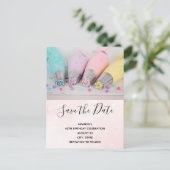 パステルカラー飾ケーキのツール日付を保存 インビテーションポストカード (スタンド正面)