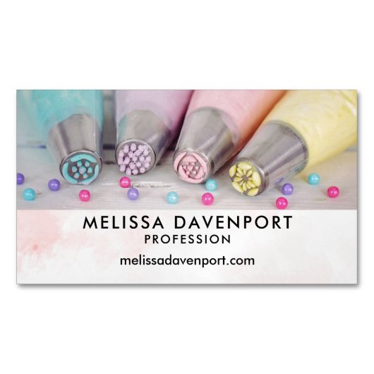 パステルカラー飾ケーキの工具写真 マグネット名刺 (正面)