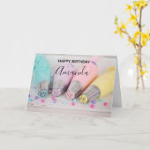 パステルカラー飾ケーキツール誕生日 カード (黄色い花)