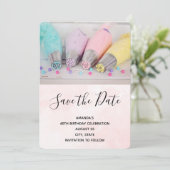 パステルカラー飾ケーキツール誕生日 セーブザデート (スタンド正面)