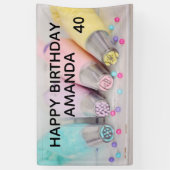 パステルカラー飾ケーキツール誕生日 横断幕 (縦)