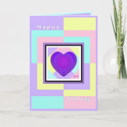 パステルカラー&パープルハートがバースデーカーを打つ サンキューカード (正面)