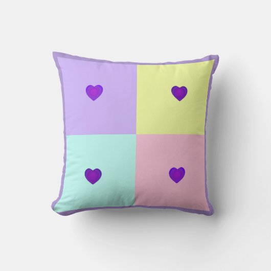 パステルカラー&パープルハートのビート クッション (正面)
