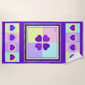 パステルカラー&パープルハートのビート ビーチタオル (正面)