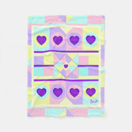 パステルカラー&パープルハートのビート フリースブランケット