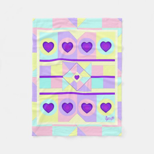 パステルカラー&パープルハートのビート フリースブランケット (正面)