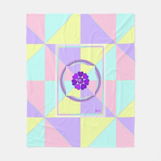 パステルカラー&パープルハートのビート フリースブランケット (正面)