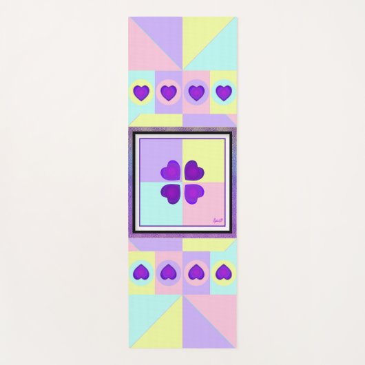 パステルカラー&パープルハートのビート ヨガマット (正面)