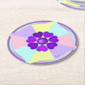 パステルカラー&パープルハートのビート ラウンドペーパーコースター (アングル)