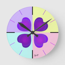 パステルカラー&パープルハートのビート ラウンド壁時計